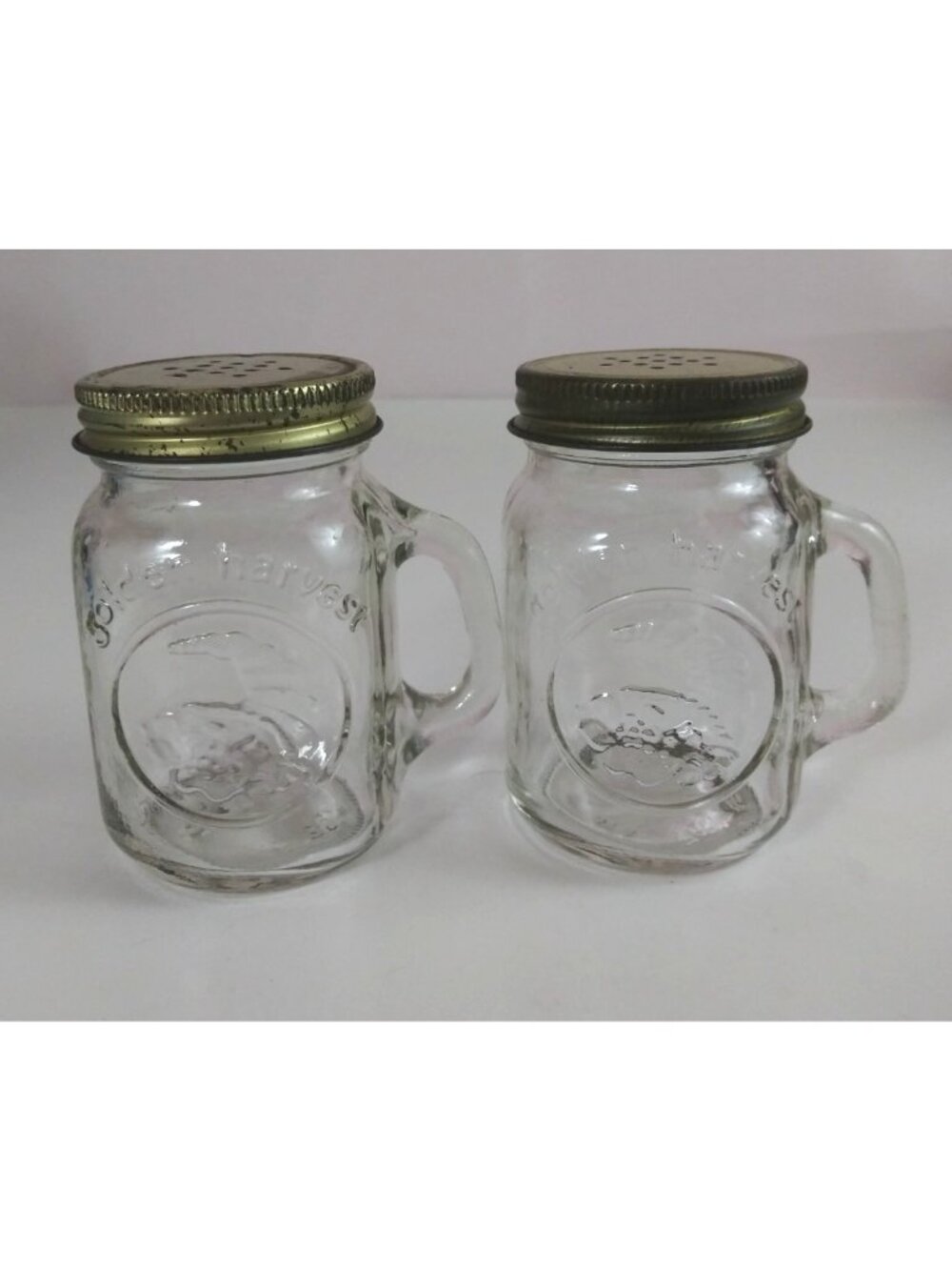 Vintage Golden Harvest Mason Jar Glass Salt & Pepper Shakers